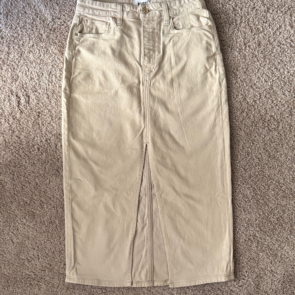 PAIGE Beige Midi Skirt with Front Slit